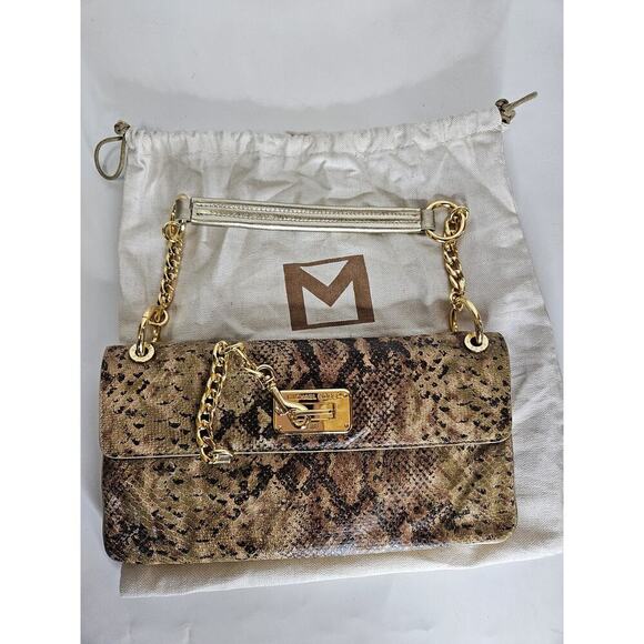 Michael Kors Python Snake Print Handbag Women's Purse Gold Chain - Picture 1 of 6